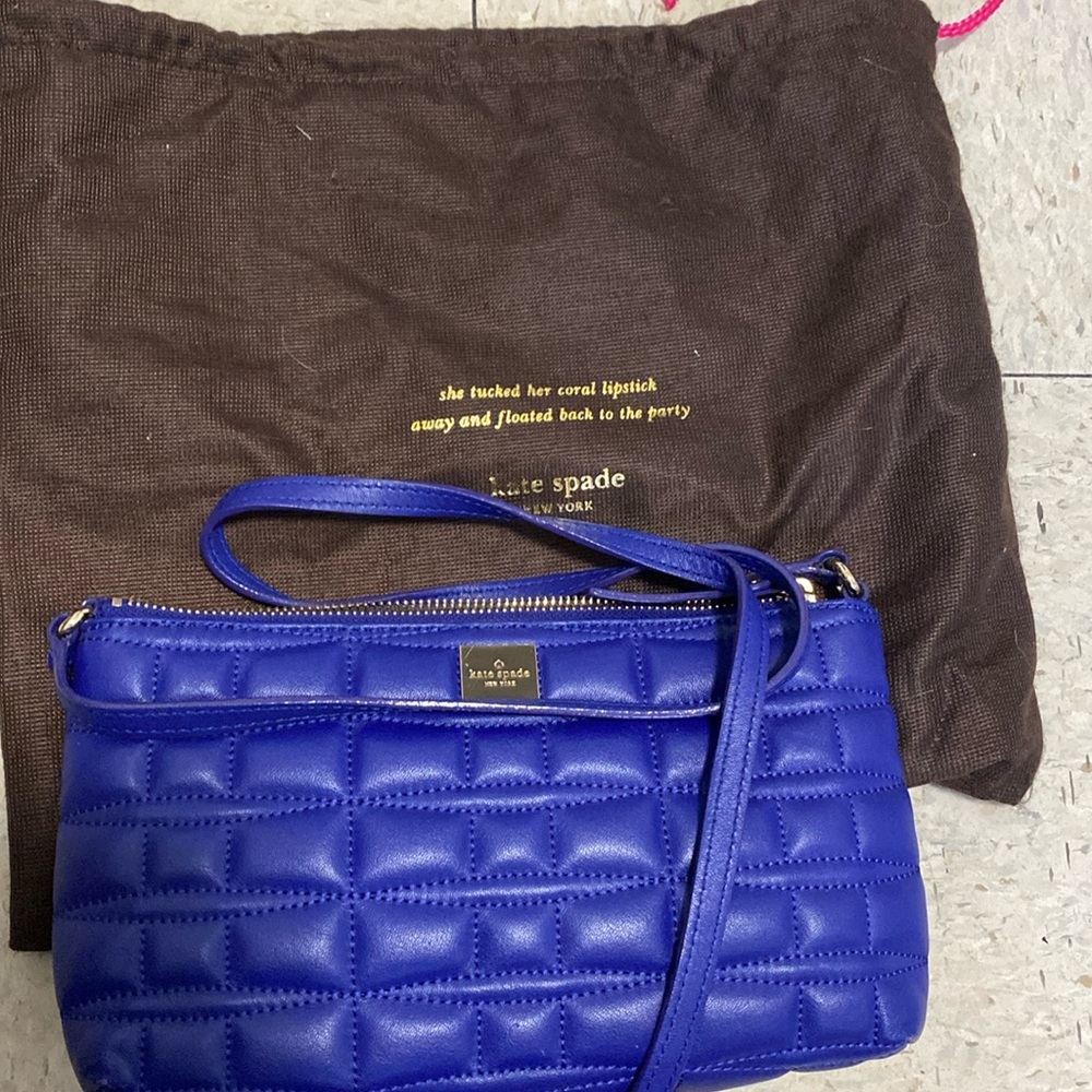 Kate spade small royal blue leather shoulder bag - signature leather petra